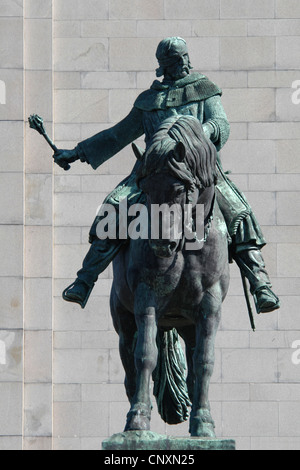 Equestrian Statue of Jan Zizka by Bohumil Kafka in front of the National Monument in Vitkov in Prague, Czech Republic. Stock Photo