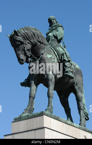 Equestrian Statue of Jan Zizka by Bohumil Kafka in front of the National Monument in Vitkov in Prague, Czech Republic. Stock Photo