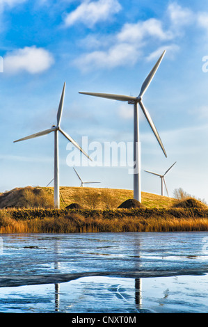 Near Esbjerg, Denmark is a very big windmill farm. Stock Photo
