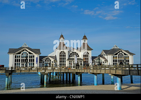spa hotel on stilts at the beach with beach chairs, Germany, Mecklenburg-Western Pomerania, Sellin Stock Photo