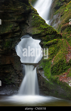 St Nectan's Kieve waterfall in St Nectans Glen, Near Tintagel, Cornwall, England. Spring (April) 2012. Stock Photo