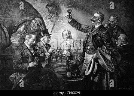 Wine tasting of the councilmen, historic wood engraving, about 1897 Stock Photo