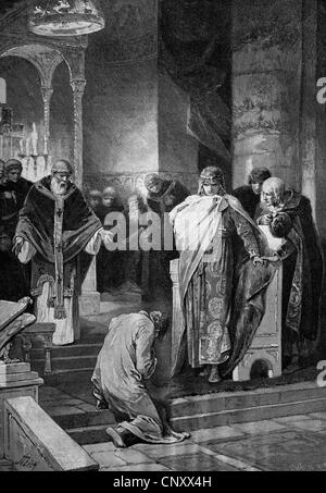 Otto I the Great, 912 - 973, forgiving his brother Henry, historic wood engraving, about 1897 Stock Photo