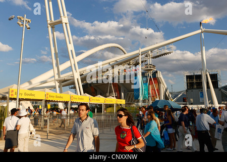 General view of spectators and the exterior of Olympic Stadium in Athens, Greece August 28, 2004. Stock Photo