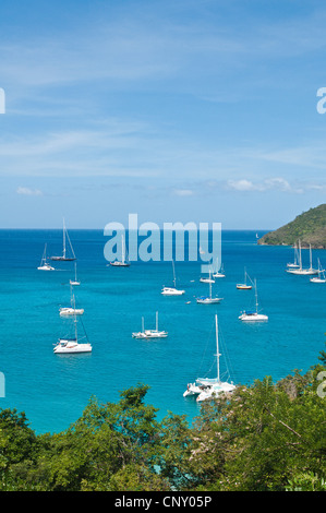 catamaran and other boats in the bay of Port Elizabeth, Saint Vincent and the Grenadines, Bequia Stock Photo