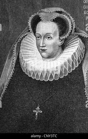 Mary Stuart, 1542 - 1587, portrayed the morning of her execution, historical illustration, wood engraving, about 1888 Stock Photo