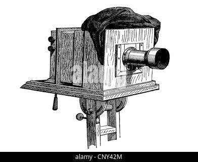 Camera, plate camera, historical wood engraving, circa 1888 Stock Photo