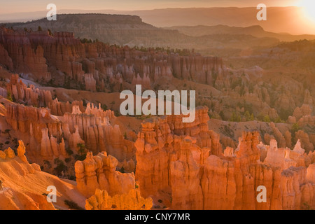 view of amphitheatre from the sunrise point in the morning in backlight, USA, Utah, Bryce Canyon National Park, Colorado Plateau Stock Photo