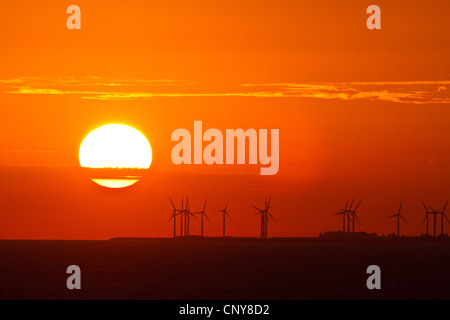 wind power stations in sunset, Denmark, Lolland, Baltic Sea