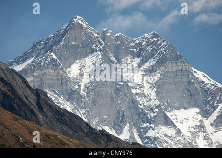 South face of Mount Lhotse (8,516 m) in Khumbu region in the Himalayas, Nepal. View from Khunde village. Stock Photo