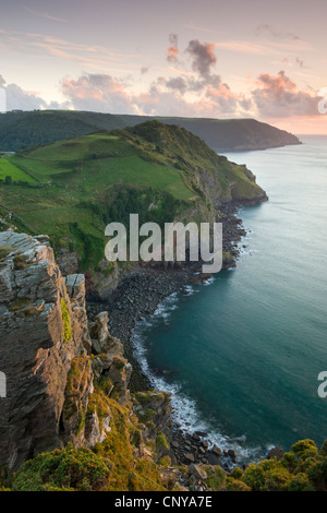 Wringcliff Bay, Duty Point and Highveer Point from Castle Rock, Valley of Rocks, Exmoor National Park, Devon, England. Stock Photo