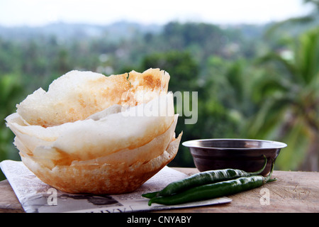 Sri Lanka hoppers with chili sambol Stock Photo