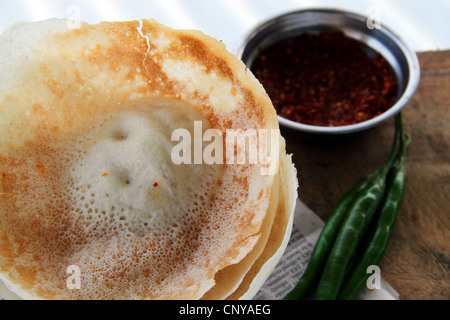 Sri Lanka hoppers with chili sambol Stock Photo