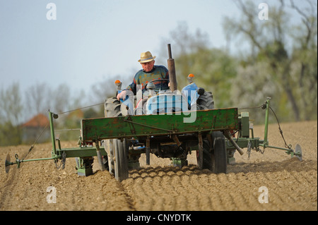 farmer on a tractor ploughing his acre, Austria Stock Photo