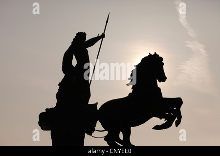 Silhouetted statue of Boudicea on her chariot, Westminster London Stock Photo