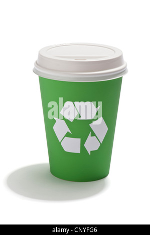 A takeaway drink cup with a recycling symbol on it Stock Photo