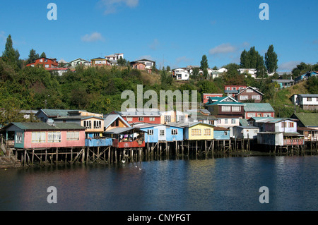 Houses on stilts or palafitos Castro Chiloe Island Chile Stock Photo