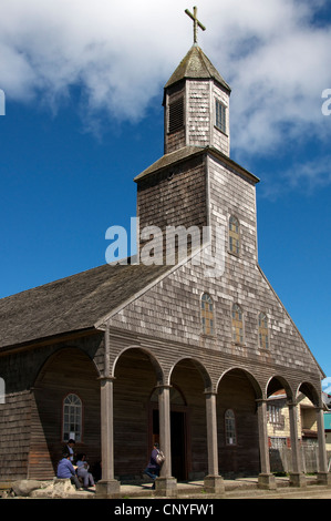 Inglesia Santa Maria de Loreto a wooden shinle church Achao Isla Quinchao Chiloe Chile Stock Photo
