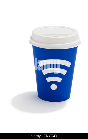 A takeaway drink cup with a Wi-Fi signal symbol on it Stock Photo