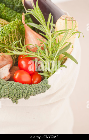 Environmentally friendly shopping bag filled with vegetables Stock Photo
