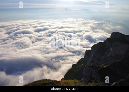 view from Pilatus mountain to fog over Lake Lucerne, Switzerland, Lucerne Stock Photo