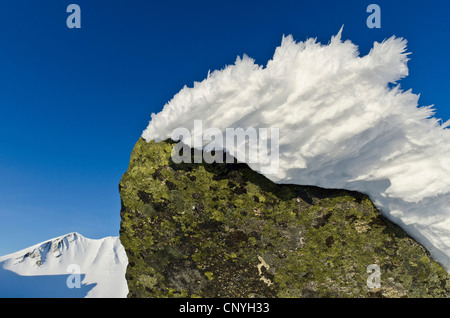 snow and ice crystals on rock in the valley Stuor Reaiddavaggi, Kebnekaise Fell, Sweden, Lapland, Norrbotten Stock Photo