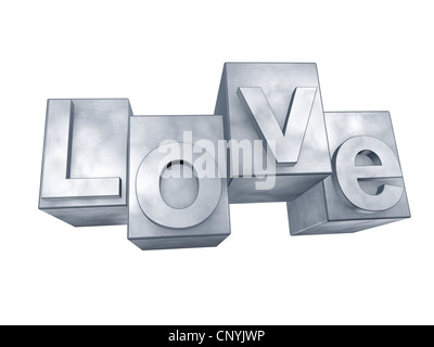 The word LOVE in 3D Letters on white background - Das Wort LOVE aus 3D Buchstaben gesetzt Stock Photo