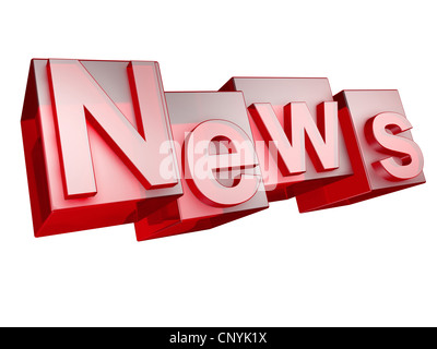 The word NEWS in 3D Letters on white background - Das Wort NEWS aus 3D Buchstaben gesetzt, freigestellt auf weißem Hintergrund Stock Photo