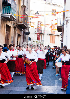 Sicilian folk group from Polizzi G. at the International 'Festival of hazelnuts',dance and parade through the city Stock Photo
