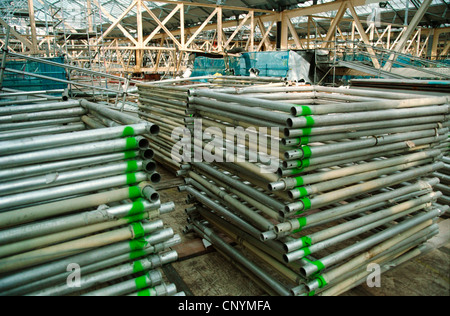 On site stockpile of modular scaffolding components. Stock Photo