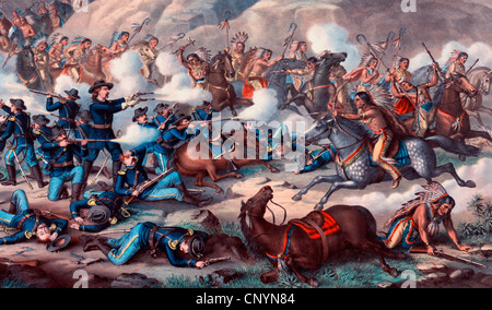 General Custer at the Battle of  Little Bighorn  (June 25 + 26, 1876) Stock Photo