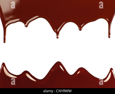 Dark sweet tasty chocolate frame, liquid dripping, brown background with text space Stock Photo