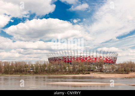 Sights of Poland. National Stadium in Warsaw. View from Vistula river. Stock Photo