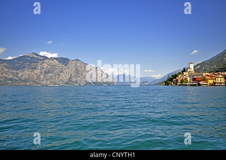 Lake Garda, view to north, Malcesine on eastern lakeshore, Italy, Lake Garda, Lombardy, Malcesine Stock Photo