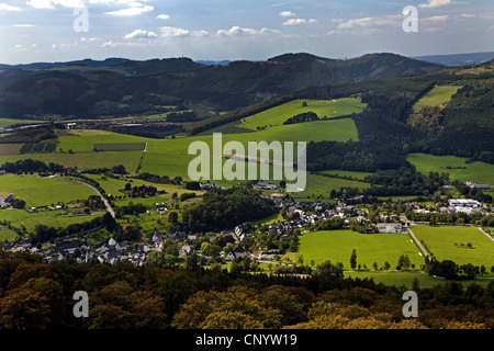view of Bruchhausen from Bruchhauser Steine, Germany, North Rhine-Westphalia, Olsberg Stock Photo