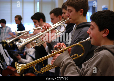 American boy students in High School trumpet section Stock Photo