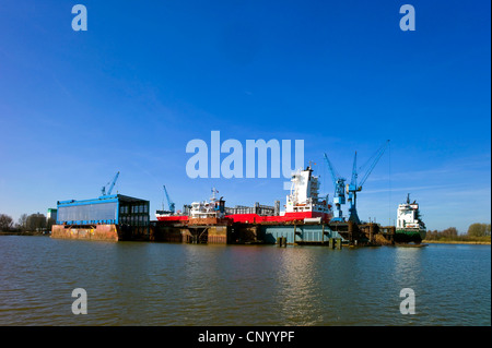 ships in the floating dock on river Weser, Germany, Bremerhaven Stock Photo