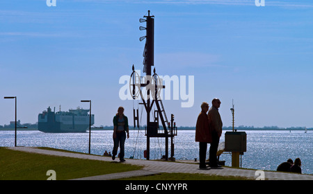 people on the Weser promenade at the semaphore, Germany, Bremerhaven Stock Photo