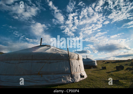 traditional ger tents in the Orkhon River Valley of Central Mongolia ...