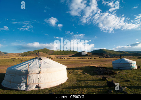 traditional ger tents in the Orkhon River Valley of Central Mongolia ...