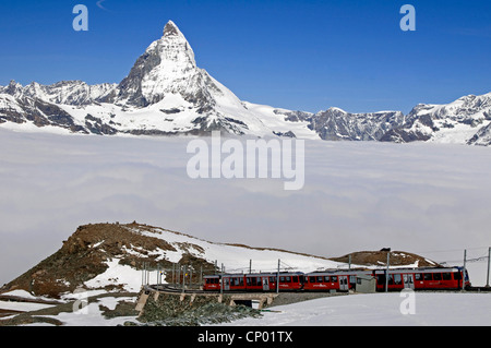 Gornergratbahn mountain rack railway and Matterhorn, Switzerland Stock Photo