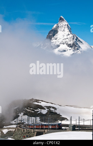 Gornergratbahn mountain rack railway and Matterhorn, Switzerland Stock Photo