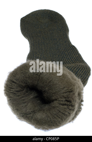 Thick brush lined thermal green sock Stock Photo