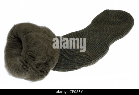 Thick brush lined thermal green sock Stock Photo