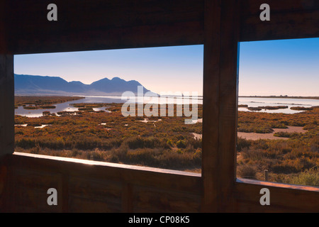Saltflats of the Cabo de Gata Natural Park seen from the public birdwatching hide.  Almeria Province, Spain Stock Photo