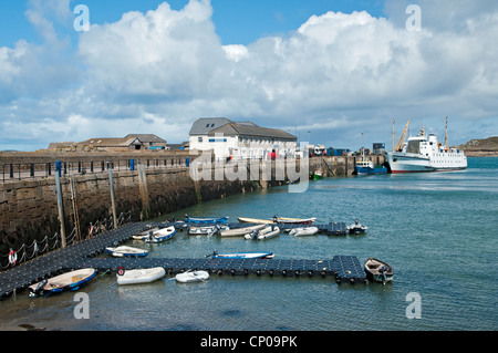 Hugh Town Harbour with the Scillonian III Ferry Moored alongside Isles of Scilly Stock Photo