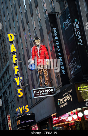 Daffy's and Bowlmor Lanes Neon Signs, Times Square, NYC Stock Photo