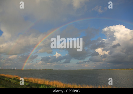 rainbow over Ijsselmeer, Netherlands, Ijsselmeer, Frisia, cornwerd Stock Photo