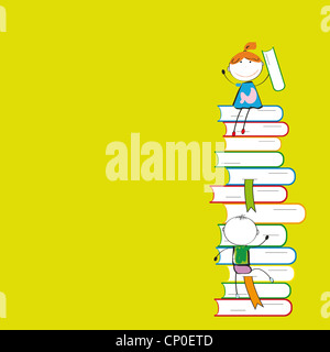 Happy colorful kids on many colorful books Stock Photo