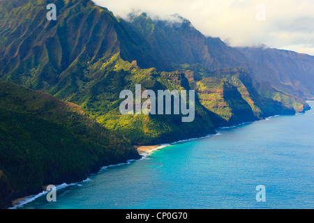 Helicopter view over Napali coastline. Kauai, Hawaii Stock Photo